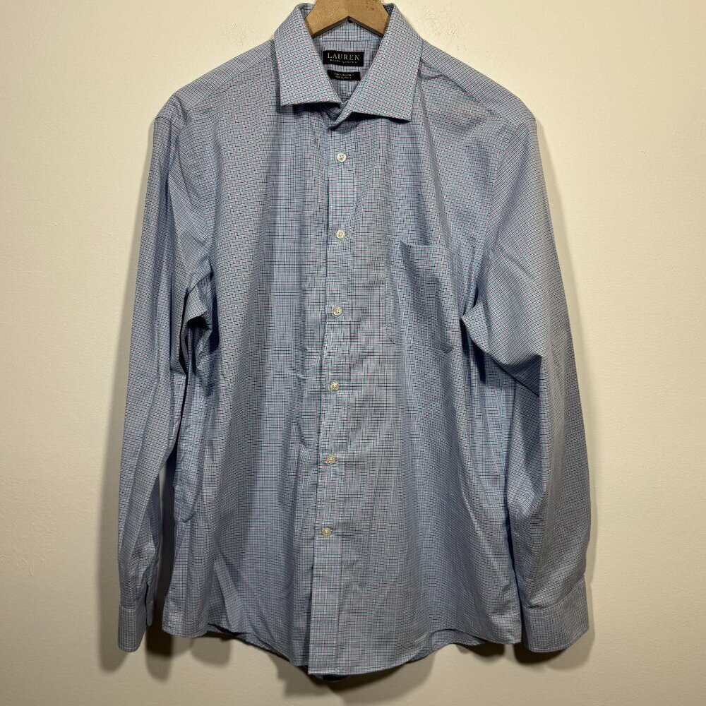 Black Label Lauren Ralph Lauren Mens Plaid Button up Shirt Large Blue & Pink